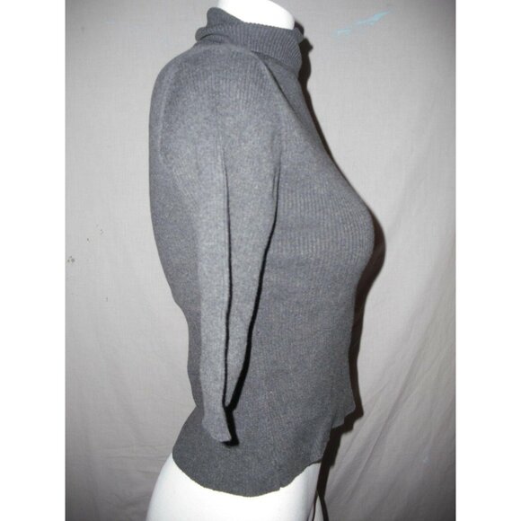 INC Womens Gray Ribbed Turtleneck Sweater 3/4 Split Sleeves Cotton Size Medium - Picture 2 of 5